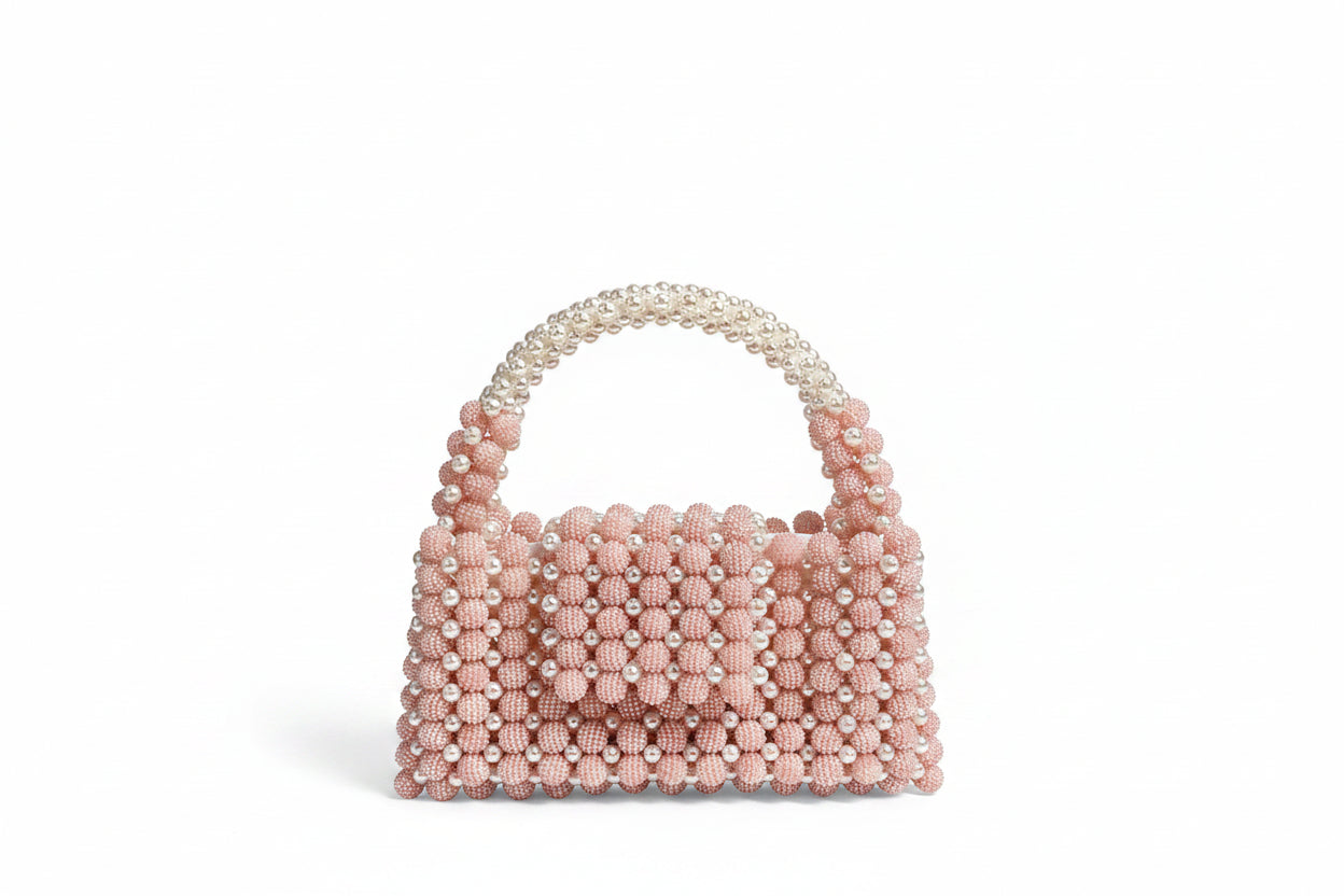 Perle Lumière Evening Clutch – Handmade Pearl Beaded Acrylic Luxury Bag | Fericire