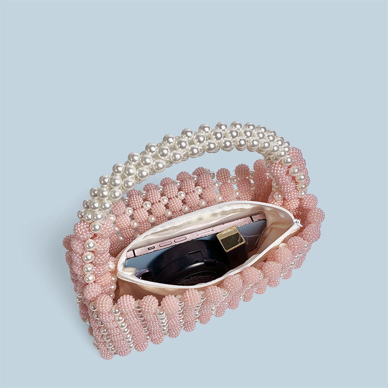 Perle Lumière Evening Clutch – Handmade Pearl Beaded Acrylic Luxury Bag | Fericire