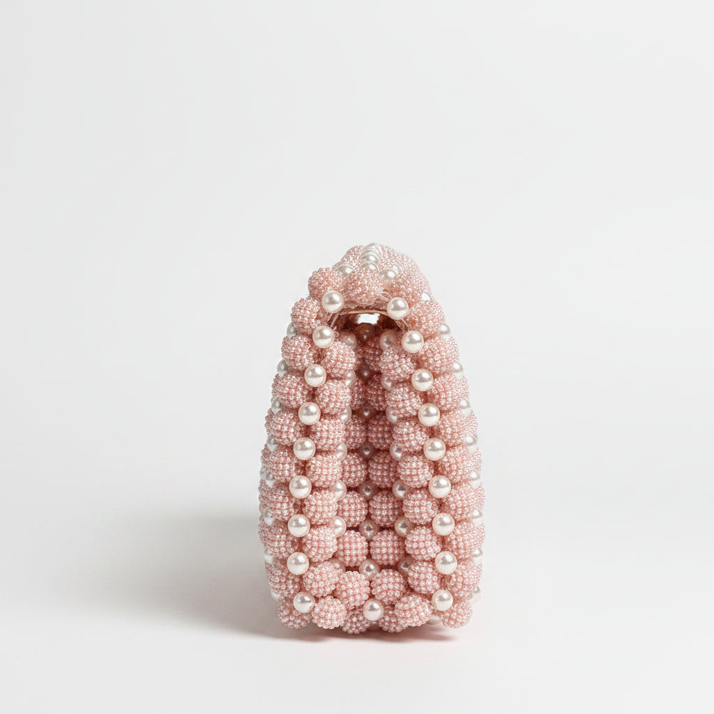 Perle Lumière Evening Clutch – Handmade Pearl Beaded Acrylic Luxury Bag | Fericire