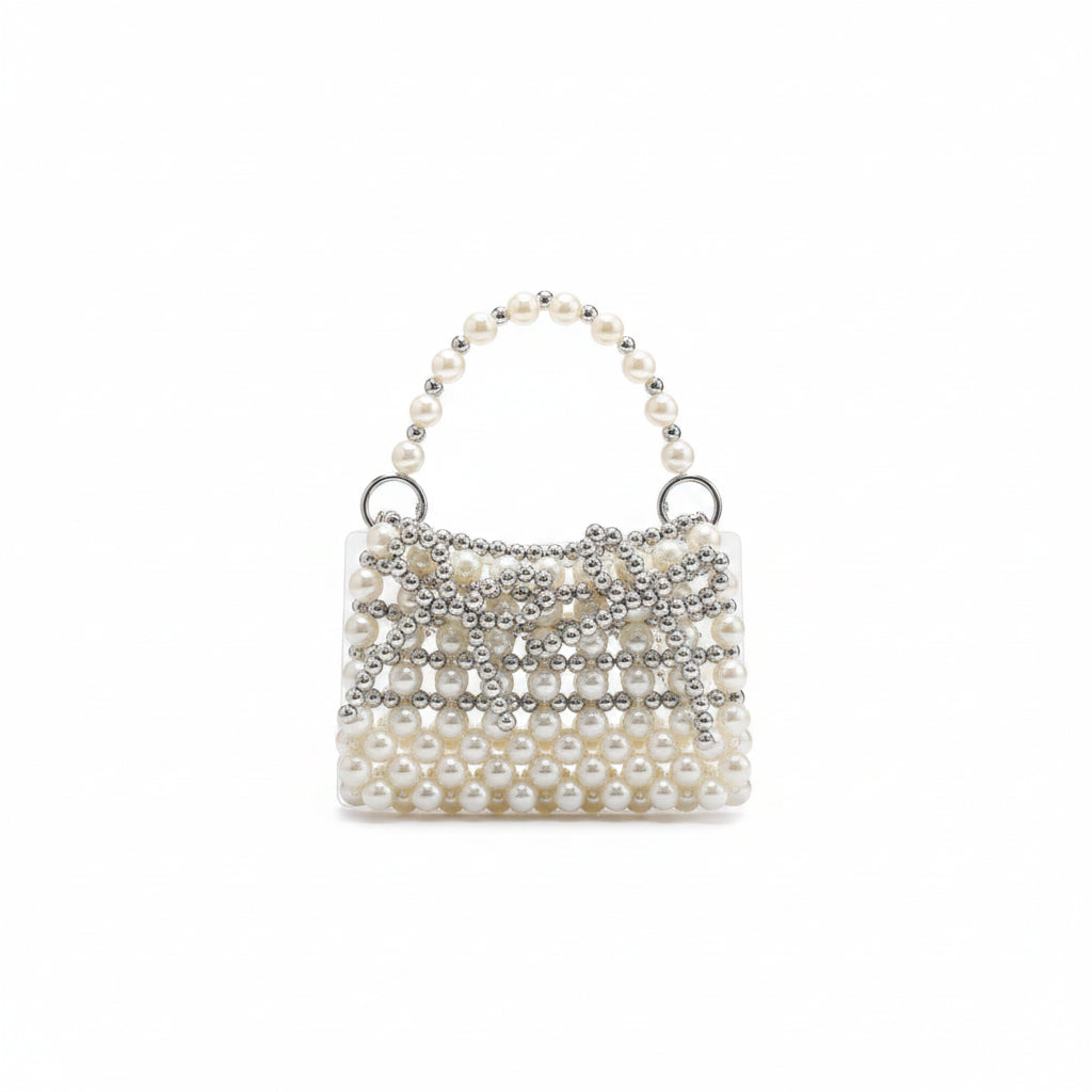 Luxury Pearl Beaded Bow Clutch – Acrylic Evening Bag for Women
