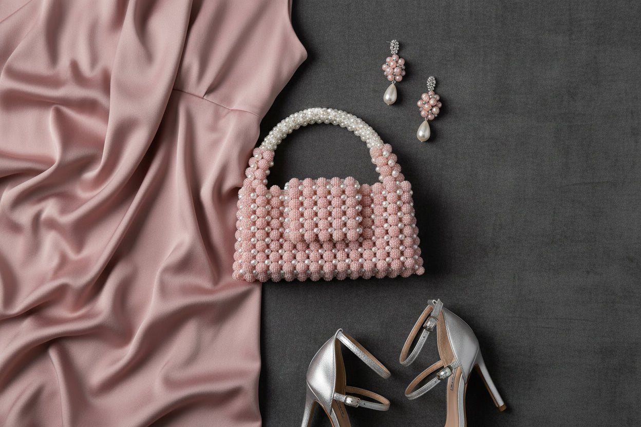 Perle Lumière Evening Clutch – Handmade Pearl Beaded Acrylic Luxury Bag | Fericire