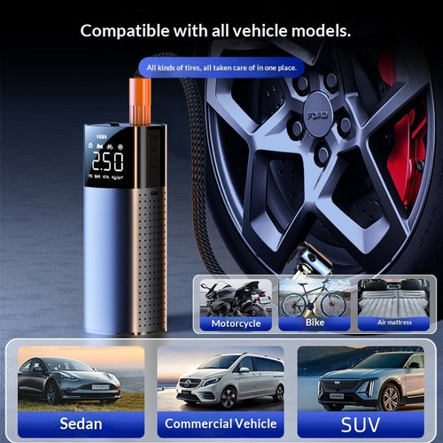 120W Portable Wireless Tire Inflator – Electric Air Pump with LED Light & USB Charging