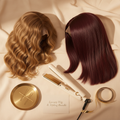 Luxury Wig & Styling Bundle – Golden Blonde + Burgundy Wigs & Mini Straightener by Fericire, flat lay