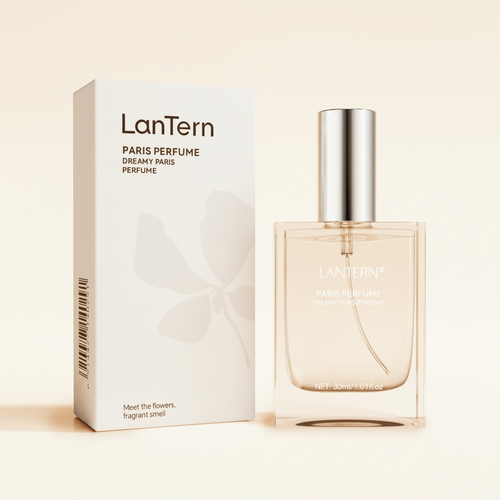 LanTern Paris perfume bottle and box clean cream background