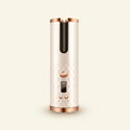 White rose gold diamond cordless auto hair curler front view clean cream background