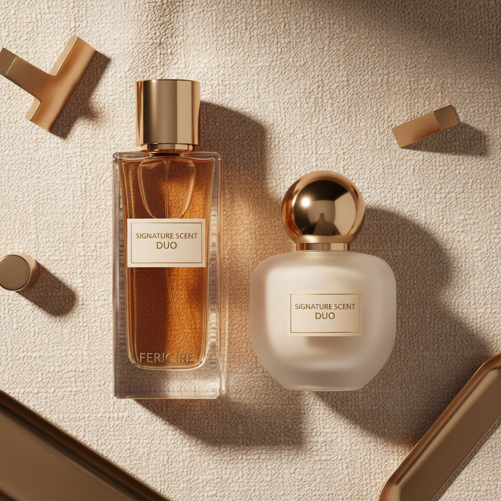 Signature Scent Duo – Luxury Fragrance Set by Fericire, flat lay