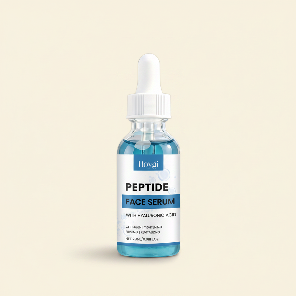 Peptide face serum solo bottle cream background