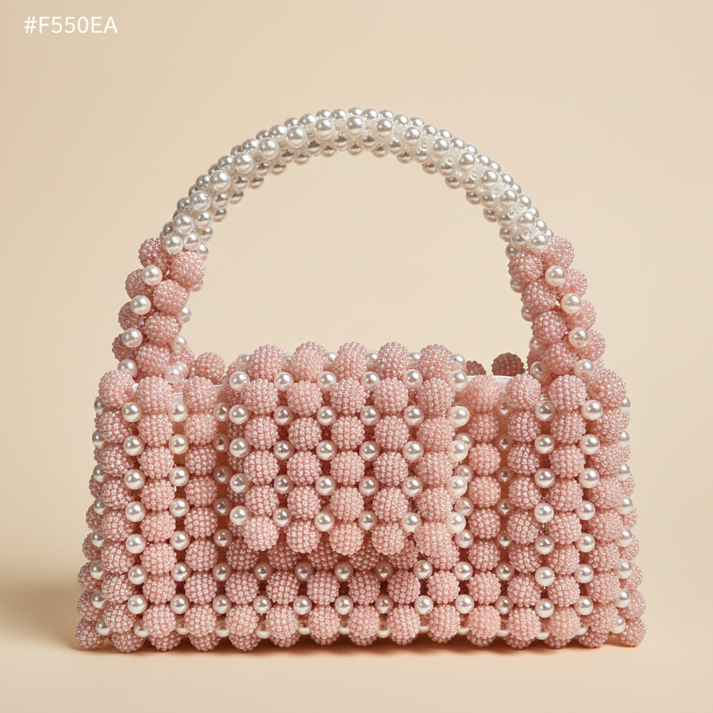 Pink pearl beaded handbag bead texture close-up detail shot