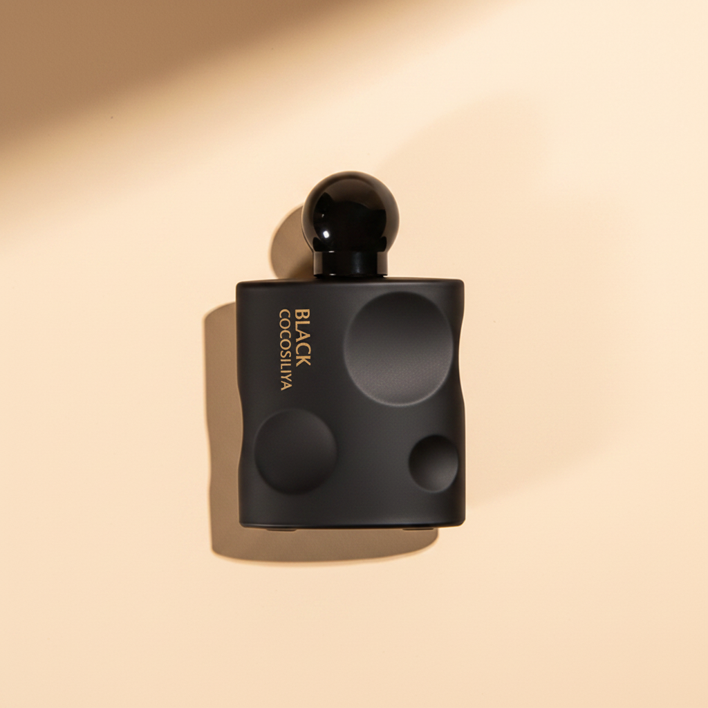 Cocosilva Black perfume solo bottle cream background