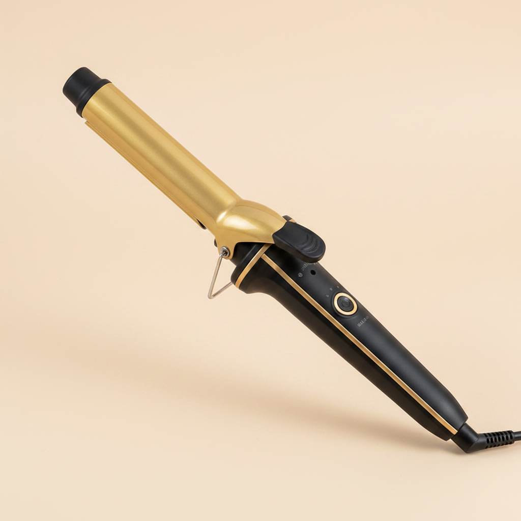 Black gold hair curling wand 45 degree angle view