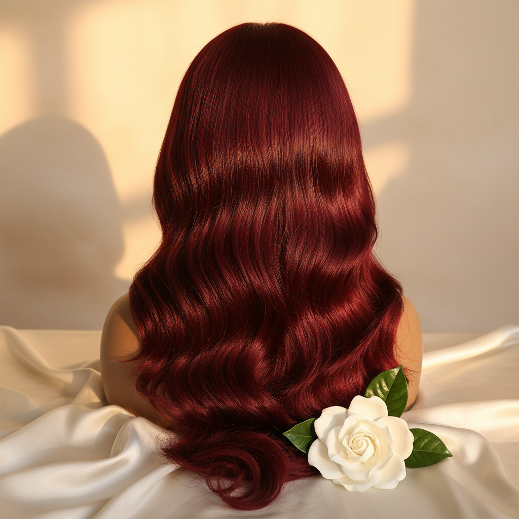 Velvet Rouge Burgundy Wig - Close-up Texture Shot