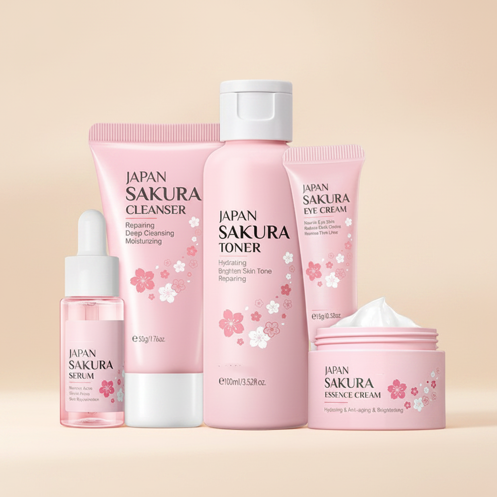 Japan Sakura skincare set soft glow editorial