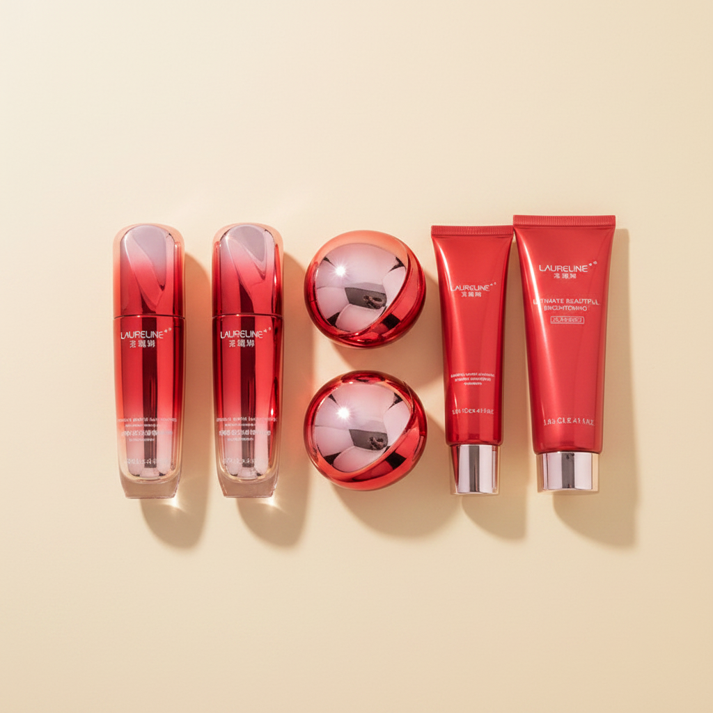 Luxury skincare set on cream background - hero shot