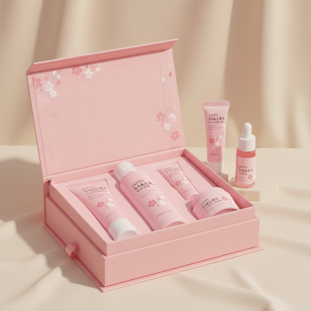 Japan Sakura skincare set 2 in box 1 outside