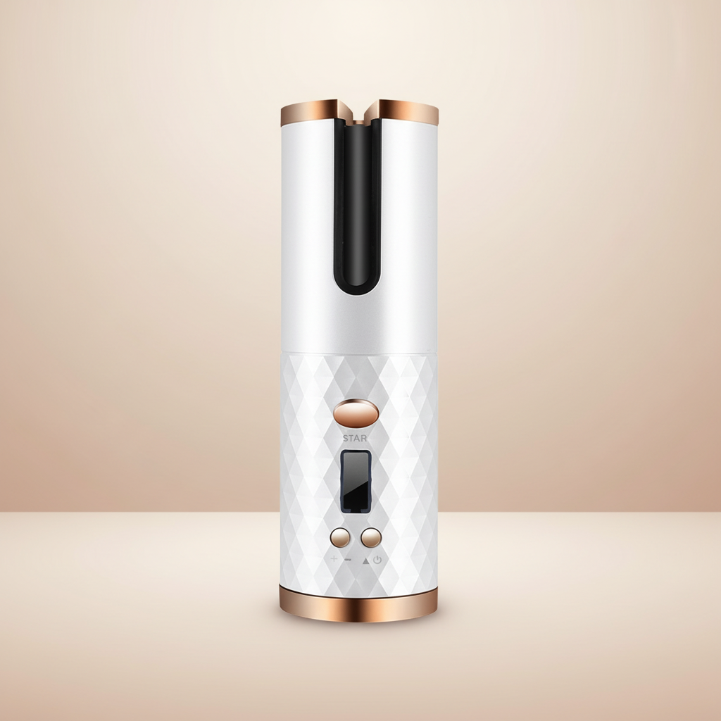 White rose gold diamond cordless auto hair curler cinematic campaign