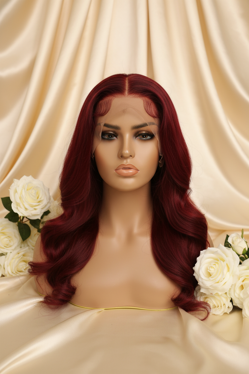 Velvet Rouge Burgundy Wig - Front View Lace Hairline