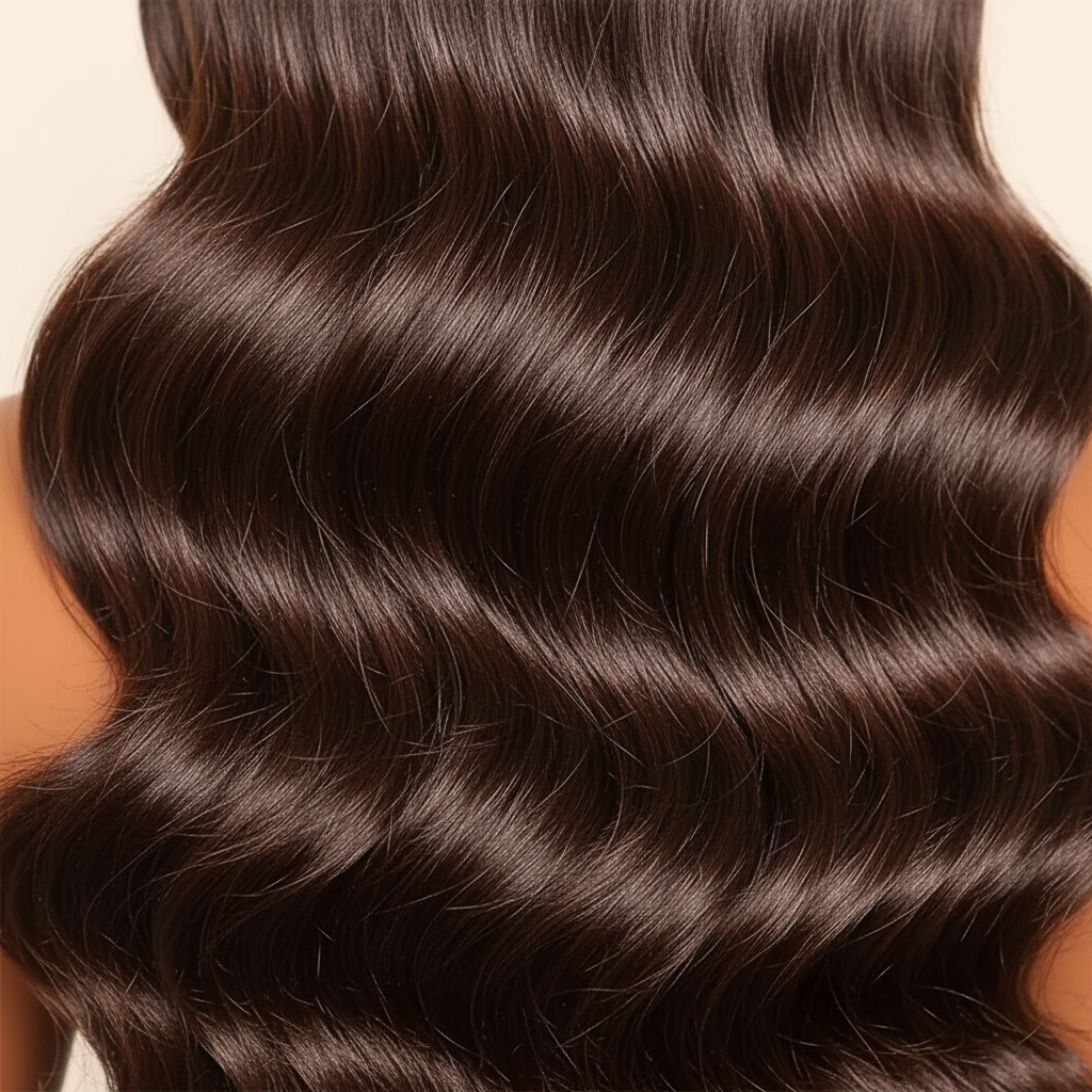 Chocolate brown body wave wig hair texture close-up detail