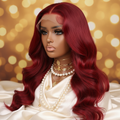 Cherry Red Body Wave Wig - Close-up Texture