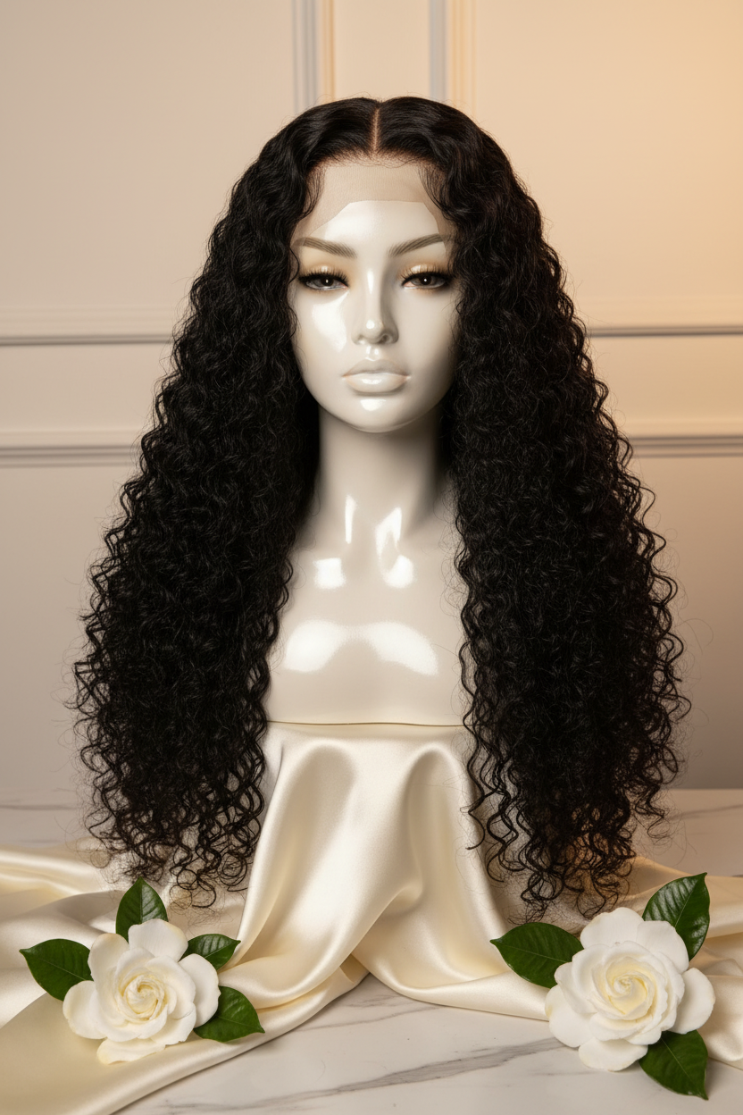 Deep Wave Black Wig - Luxury Marble Editorial
