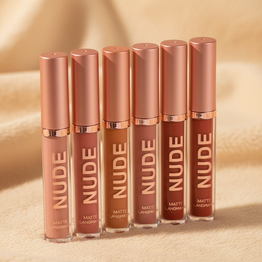 LANGMANNI nude matte lipstick shades close-up color range detail