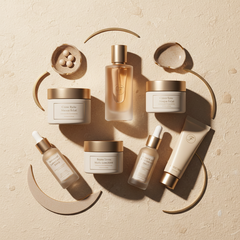 Soft Glow Luxury Ritual – Complete Skincare & Fragrance Set by Fericire, flat lay