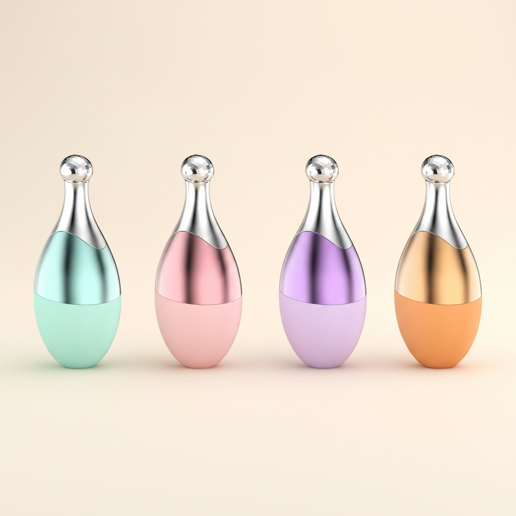 All four color variants teardrop facial ice roller massager cream background
