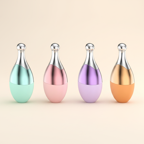 All four color variants teardrop facial ice roller massager cream background