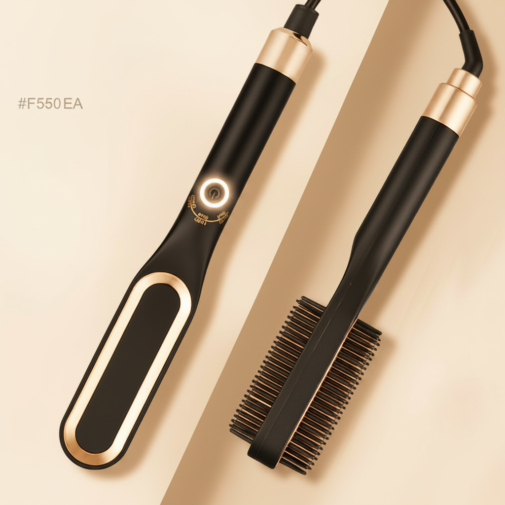 Black gold hair straightening brush 45 degree angle view