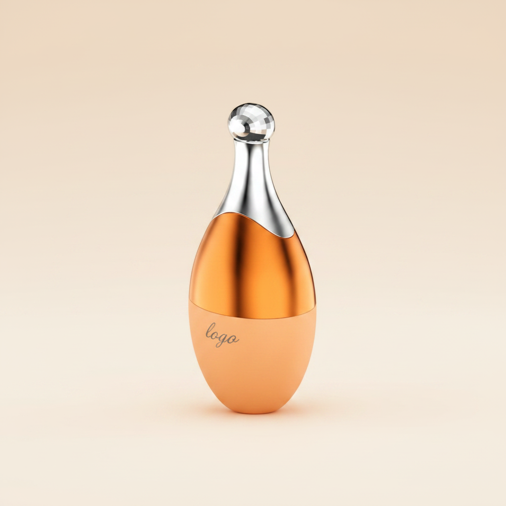 Orange teardrop facial ice roller massager solo clean cream background