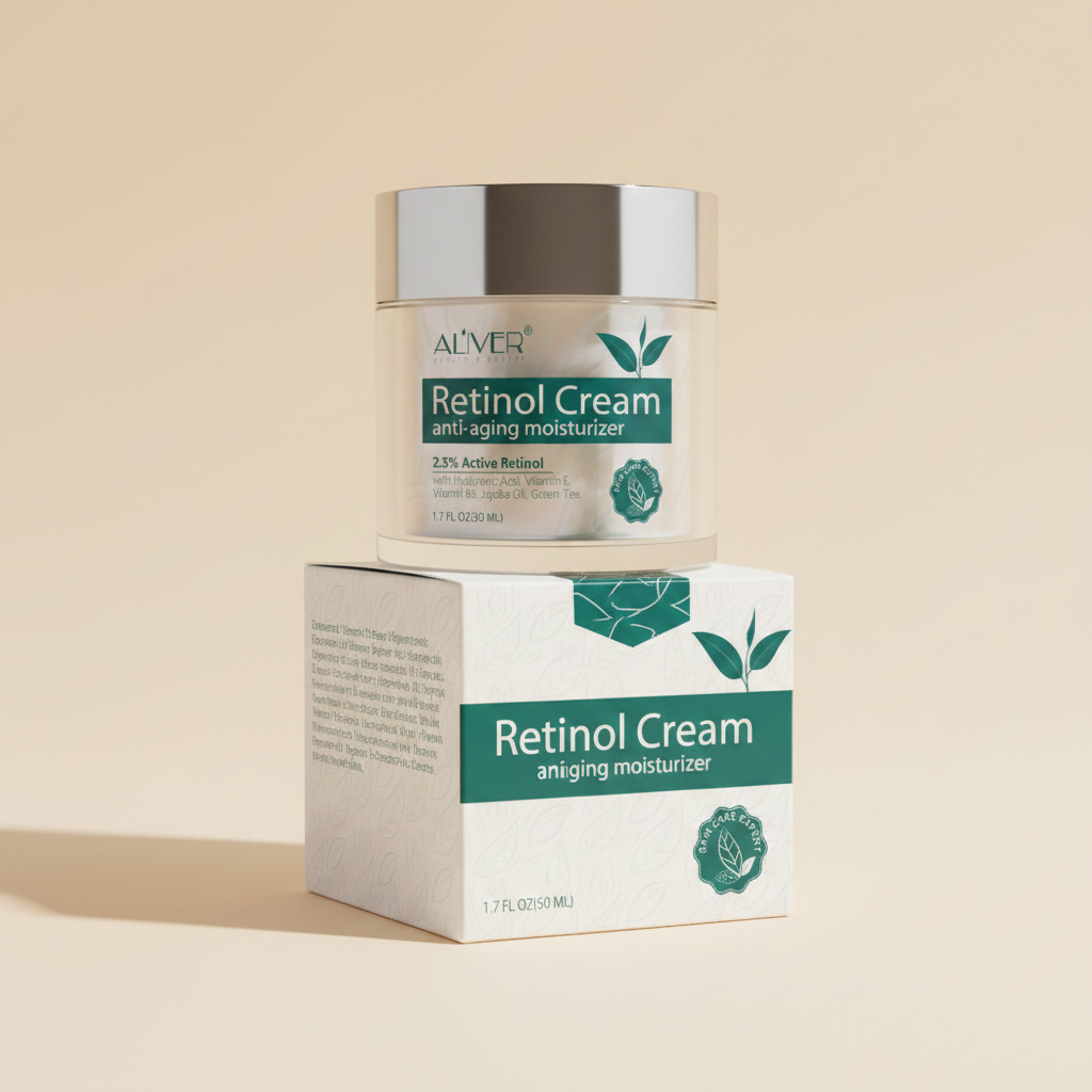 Retinol cream jar laying on box