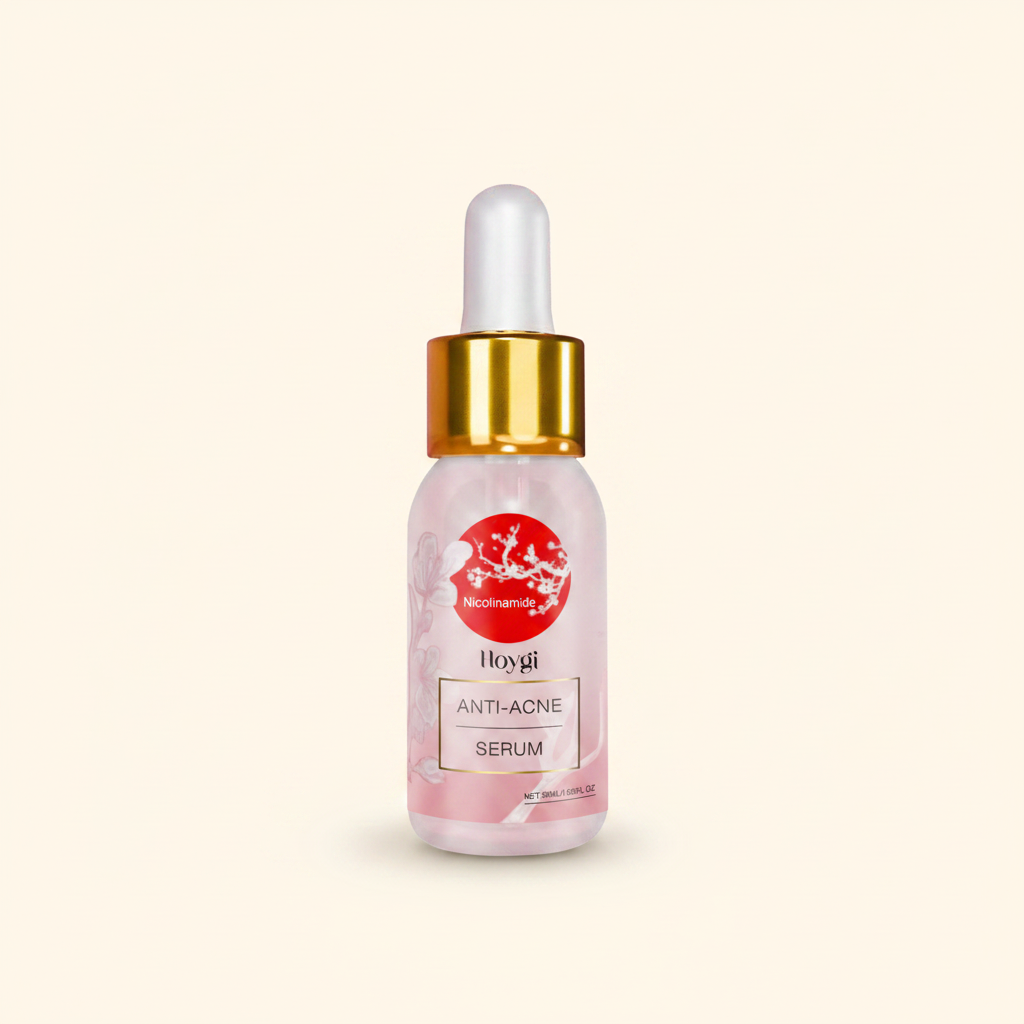 Anti-acne serum solo bottle cream background