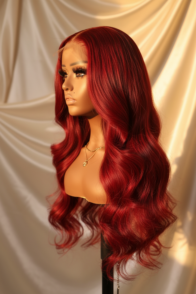 Cherry Red Body Wave Wig - Side Profile Flow