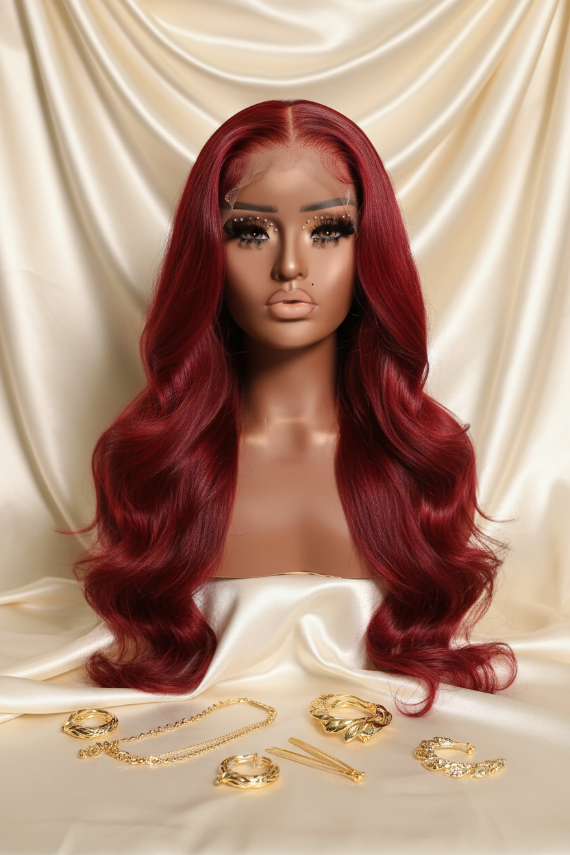 Cherry Red Body Wave Wig - Front Lace View